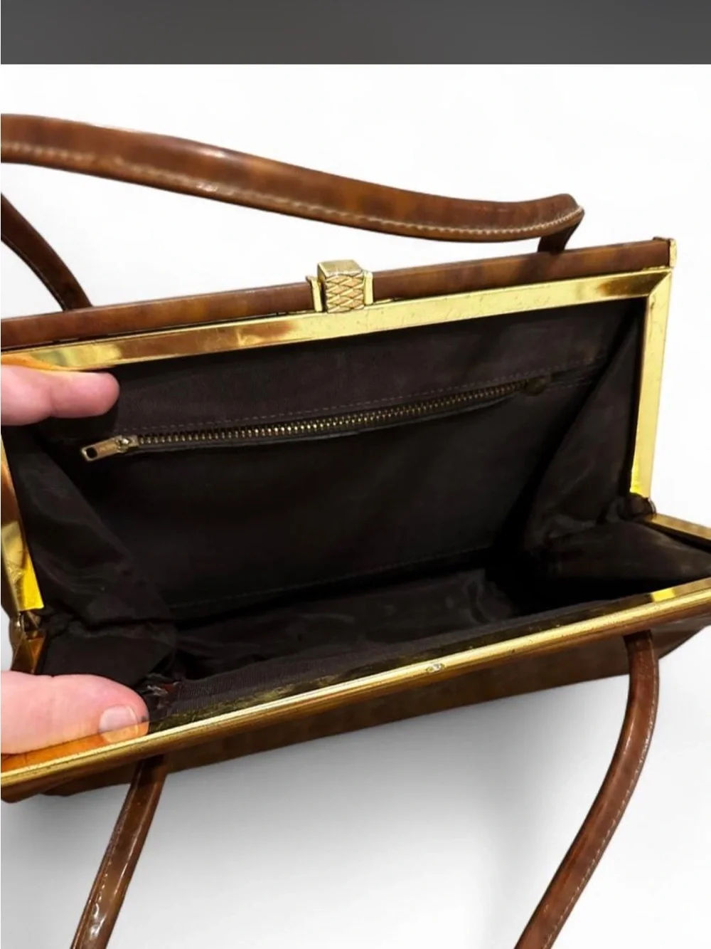 Vintage Patent Brown Leather Top-Handle Bag